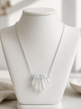 Silver Iridescent Crystal Pendant Necklace